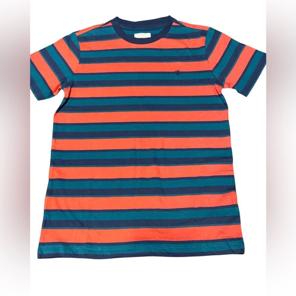 Fat Face Kids Striped Tee - Coral and Teal